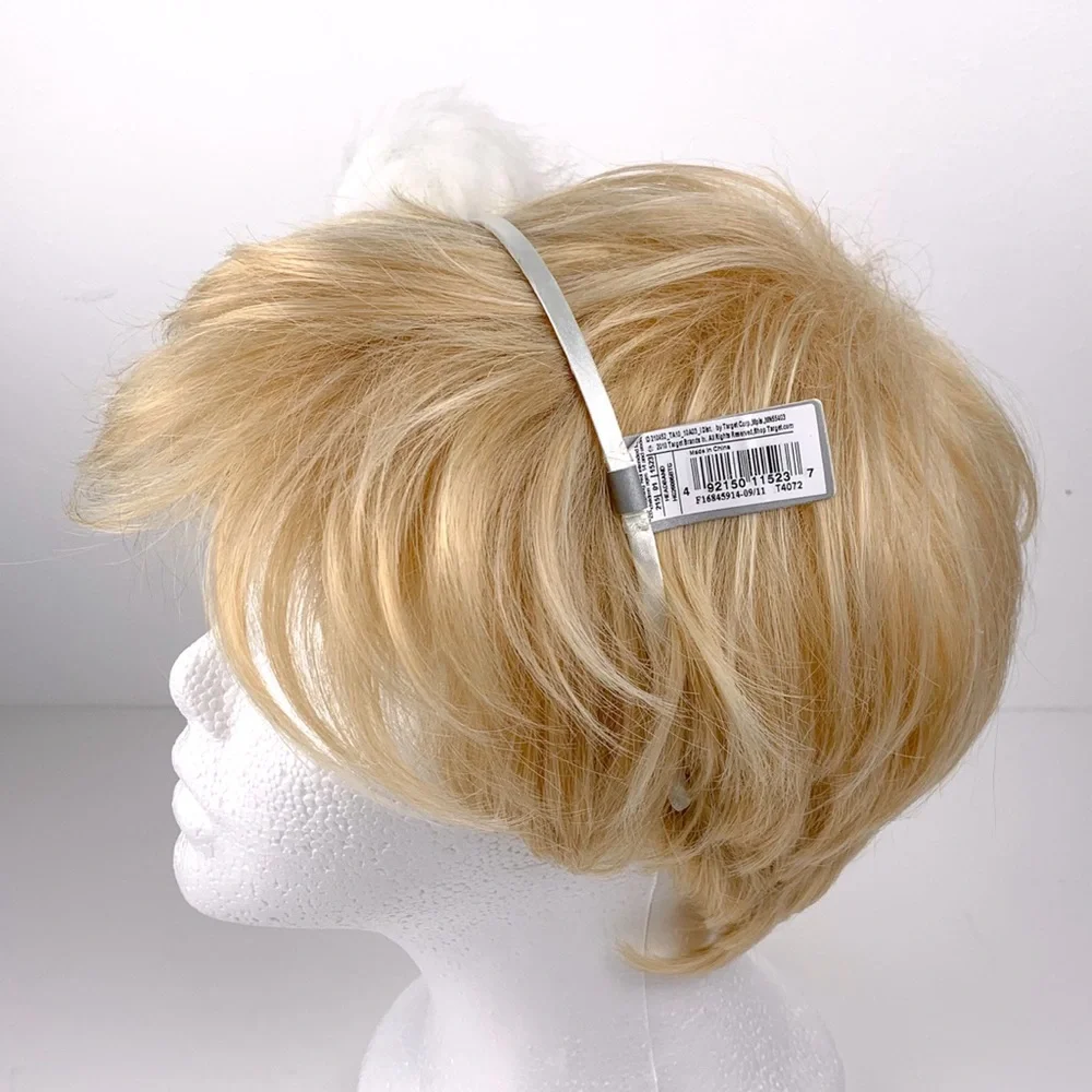 Pom pom headband white satin covered band with faux fur pom NWT